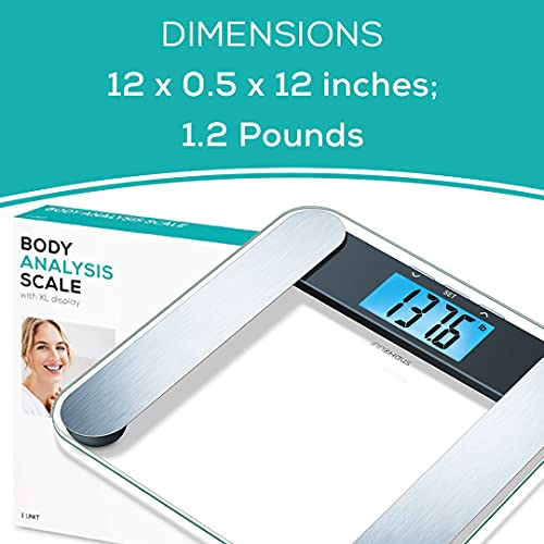 innoHaus Body Fat Analyzer Scale Bmi, Multi-User & Recognition, Digital Weight Scale, XL LCD Illuminated Display, ABF220, Silver