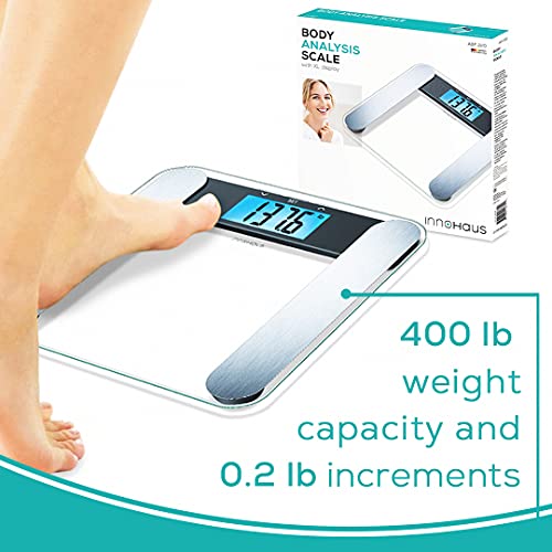 innoHaus Body Fat Analyzer Scale Bmi, Multi-User & Recognition, Digital Weight Scale, XL LCD Illuminated Display, ABF220, Silver