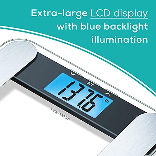 innoHaus Body Fat Analyzer Scale Bmi, Multi-User & Recognition, Digital Weight Scale, XL LCD Illuminated Display, ABF220, Silver