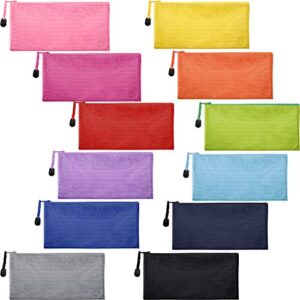 12 pieces zipper waterproof bag pencil pouch for cosmetic makeup office supplies and travel accessories (12 colors)