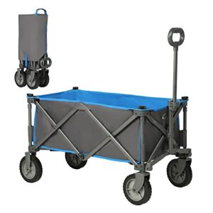 portal collapsible folding utility wagon cart heavy duty foldable outdoor garden camping cart with removable fabric, grey/blue