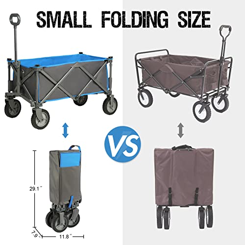 PORTAL Collapsible Folding Utility Wagon Cart Heavy Duty Foldable Outdoor Garden Camping Cart with Removable Fabric, Grey/Blue