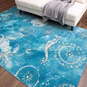 Mohawk Home Coastal Splash Aqua Area Rug, 5'x8', Blue