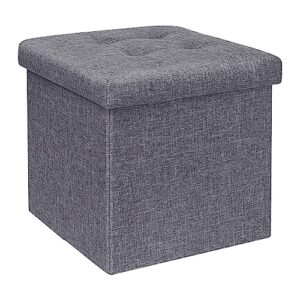 b fsobeiialeo storage ottoman cube, toy chest folding footrest for living room seat, 12.6"x12.6"x12.6" (linen grey)