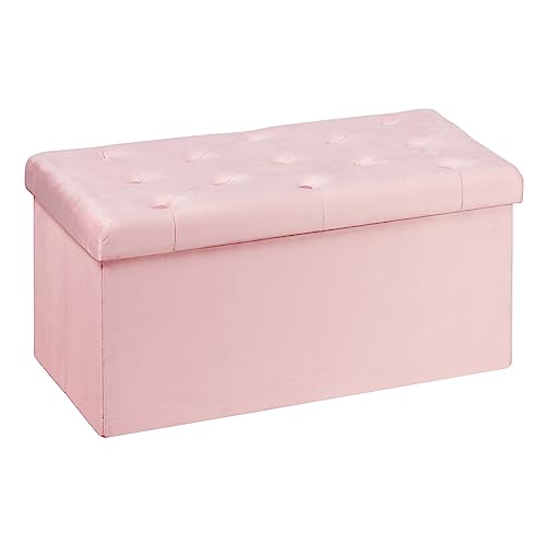 B FSOBEIIALEO Folding Storage Ottoman, Long Ottomans Shoes Bench, Velvet Storage Chest Footrest Seat 31.5"x15.7"x15.7" (Pink, Large)