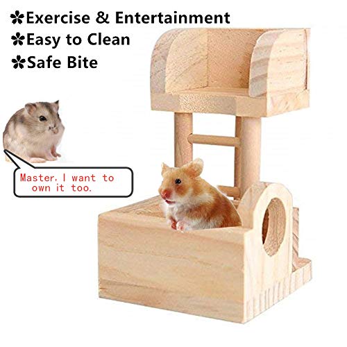 Litewoo Hamsters Wood House Climbing Ladder Lookout Tower Rat Mouse Wooden Climbing Playing Toys Lookout Platform