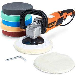 vonhaus 7-inch rotary polisher, 6 variable speeds and accessory kit, with 7 polish/buff/smooth/finish pads - 10-amp, 600-3000 rpm ideal for cars, boats, wood, metal, tiles, plastic, vehicles