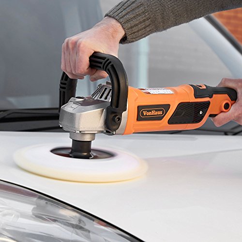 Vonhaus 7-Inch Rotary Polisher, 6 Variable Speeds and Accessory Kit, With 7 Polish/Buff/Smooth/Finish Pads - 10-Amp, 600-3000 RPM Ideal for Cars, Boats, Wood, Metal, Tiles, Plastic, Vehicles