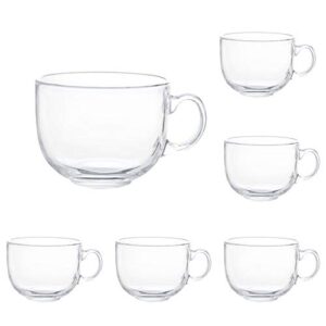maredash 16oz glass jumbo mugs with handle for coffee, tea, soup,clear drinking cup,set of 6
