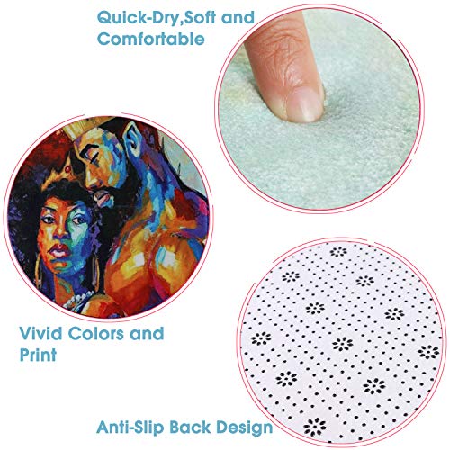 EVERMARKET Soft Comfort Flannel Bathroom Mats,Anti-Skid Absorbent Toilet Seat Cover Bath Mat Lid Cover,3pcs/Set Rugs-African American Lovers Couple