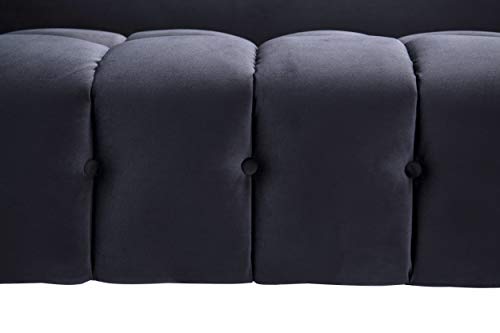Iconic Home Julia Sofa Velvet Upholstered Channel-Quilted Button Tufted Cushion Shelter Arm Design Espresso Finish Gold Tip Wood Legs Modern Contemporary, Black