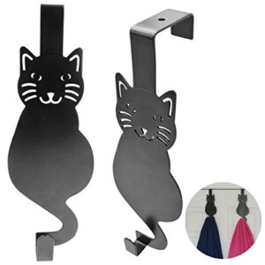 evelots 2 pack over the door hook/hanger-coat/jacket organizer, towel holder, kitty cat shape-black iron-holds 20 lbs.