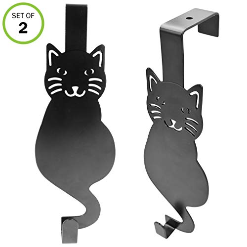 Evelots 2 Pack Over The Door Hook/Hanger-Coat/Jacket Organizer, Towel Holder, Kitty Cat Shape-Black Iron-Holds 20 Lbs.