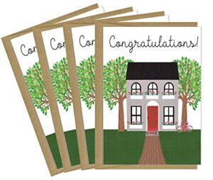 tiny expressions new home congratulations greeting cards with inside message and kraft envelopes (4 cards)