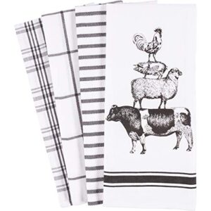 KAF Home Pantry Stacked Farm Animals Kitchen Dish Towel 18 x 28-inch Set of 4