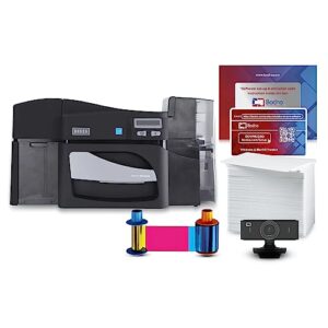 fargo dtc4500e dual sided id card printer & complete supplies package with bodno id software - silver edition