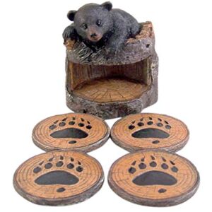 Black Bear Coaster Holder With 4 Coaster Set