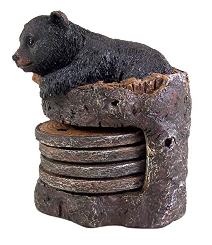 Black Bear Coaster Holder With 4 Coaster Set