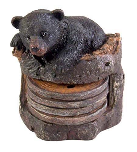 Black Bear Coaster Holder With 4 Coaster Set