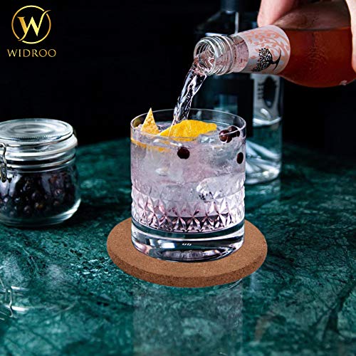 WIDROO 16 Pack Absorbent Cork Coasters Round Edge with Holder – Premium Coaster Set 4 inches – Perfect to Protect Your Furniture, Heat Resistant – Best for Cold Drinks, Wine Glasses, Cups & Mugs