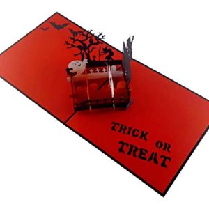 iGifts And Cards Trick or Treat Halloween 3D Pop Up Greeting Card - Cute Jack-O-Lantern, Pumpkin, Happy Birthday Gift, Haunted Mansion Hitchhiking Ghosts, Spooky Witch, Scary Owl, Chilling Cementery