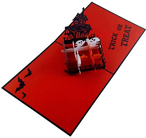 iGifts And Cards Trick or Treat Halloween 3D Pop Up Greeting Card - Cute Jack-O-Lantern, Pumpkin, Happy Birthday Gift, Haunted Mansion Hitchhiking Ghosts, Spooky Witch, Scary Owl, Chilling Cementery