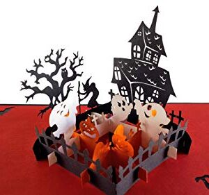 iGifts And Cards Trick or Treat Halloween 3D Pop Up Greeting Card - Cute Jack-O-Lantern, Pumpkin, Happy Birthday Gift, Haunted Mansion Hitchhiking Ghosts, Spooky Witch, Scary Owl, Chilling Cementery