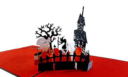 iGifts And Cards Trick or Treat Halloween 3D Pop Up Greeting Card - Cute Jack-O-Lantern, Pumpkin, Happy Birthday Gift, Haunted Mansion Hitchhiking Ghosts, Spooky Witch, Scary Owl, Chilling Cementery