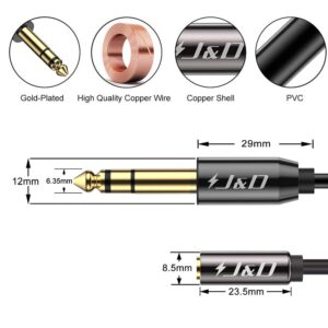 J&D 1/4 inch to 3.5mm Headphone Adapter, Gold Plated Copper Shell 3.5mm 1/8 inch Female TRS to 6.35mm 1/4 inch Male TRS Stereo Audio Cable for Guitar Amp, Amplifiers,headphones extension cable, 9 Feet