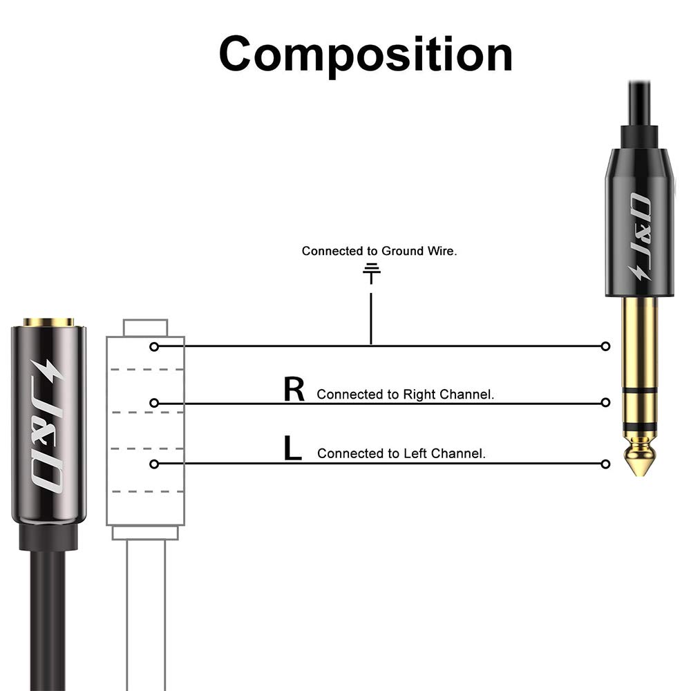 J&D 1/4 inch to 3.5mm Headphone Adapter, Gold Plated Copper Shell 3.5mm 1/8 inch Female TRS to 6.35mm 1/4 inch Male TRS Stereo Audio Cable for Guitar Amp, Amplifiers,headphones extension cable, 9 Feet