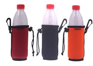 e - living 500ml (16.9 oz) neoprene water bottle drawstring cooler/coolie / cover/insulator / holder/huggie / sleeve - 3pack (13 colors) (red+black+orangee)