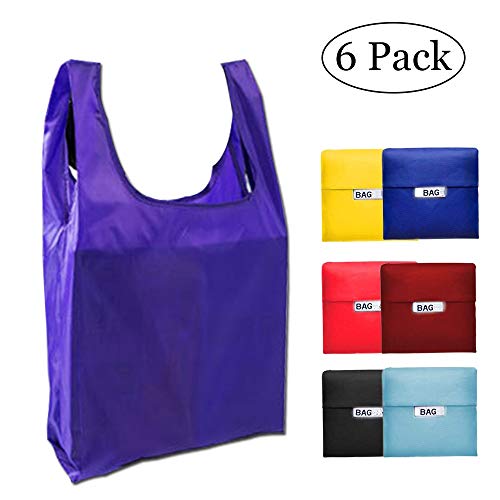 Reusable Grocery Bags Set of 6 Foldable Shopping Tote Bag,Washable, Durable and Lightweight (Solid Color Bags 6 Pack)