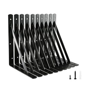 home master hardware heavy duty shelf brackets 12 inch x 8 inch metal shelves supports 90 degree triangle wall mount angle l bracket for floating shelving with screws black 10-pack