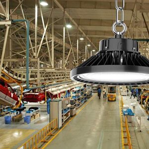 JOMITOP 200 Watt UFO High Bay LED Lights, Dimmable 30000 Lumen, 800W HPS or MH Bulbs Equivalent, 5000K Bright White, Industrial Highbay Light, Warehouse Light Fixture, AC 90-277V 4Pack