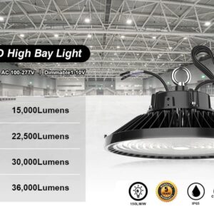 JOMITOP 200 Watt UFO High Bay LED Lights, Dimmable 30000 Lumen, 800W HPS or MH Bulbs Equivalent, 5000K Bright White, Industrial Highbay Light, Warehouse Light Fixture, AC 90-277V 4Pack
