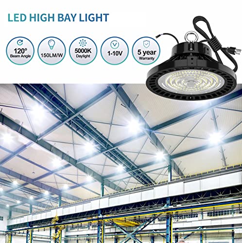 JOMITOP 200 Watt UFO High Bay LED Lights, Dimmable 30000 Lumen, 800W HPS or MH Bulbs Equivalent, 5000K Bright White, Industrial Highbay Light, Warehouse Light Fixture, AC 90-277V 4Pack