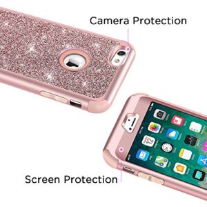 Hython Compatible with iPhone 6/6s Case, Heavy Duty Full-Body Defender Protective Case Bling Glitter Sparkle Hard Shell Hybrid Shockproof Rubber Bumper Cover for iPhone 6 and 6s 4.7-Inch, Rose Gold