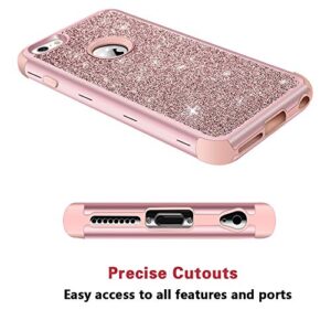 Hython Compatible with iPhone 6/6s Case, Heavy Duty Full-Body Defender Protective Case Bling Glitter Sparkle Hard Shell Hybrid Shockproof Rubber Bumper Cover for iPhone 6 and 6s 4.7-Inch, Rose Gold