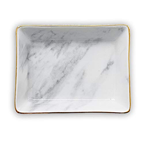 Marble Ceramic Jewelry Tray Ring Dish Ring Holder Display Organizer with Golden Edged Wedding Valentine's Day Housewarming Gift