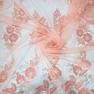 Aisunne African Lace Fabrics 5 Yards Nigerian French Lace Fabric Fashion Embroidered and Beading for Wedding Party Dresses (Peach Pink)