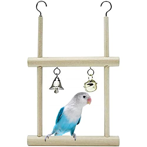 Litewoo Bird Hook Swing with Bell Toys, Hanging Stand Swing, Wooden Perch Swing for Small Bird and Parrot