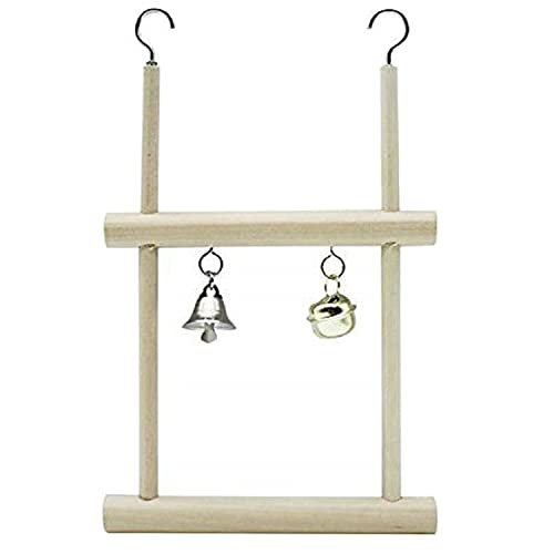 Litewoo Bird Hook Swing with Bell Toys, Hanging Stand Swing, Wooden Perch Swing for Small Bird and Parrot