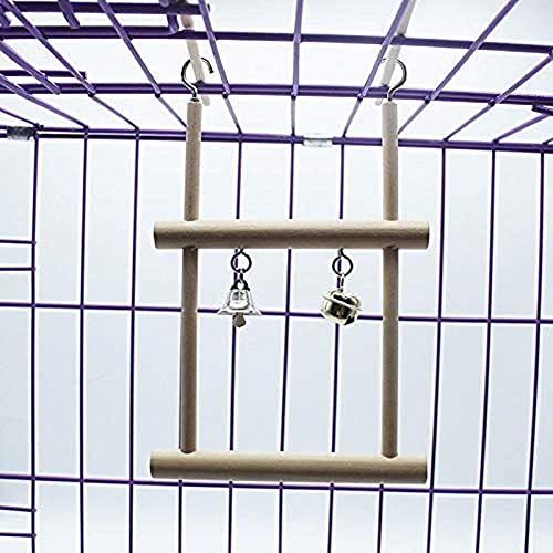 Litewoo Bird Hook Swing with Bell Toys, Hanging Stand Swing, Wooden Perch Swing for Small Bird and Parrot