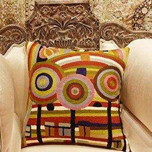 Kashmir Designs Hundertwasser Modern Pillow Cover | Beloved Gardens | Modern Outdoor Pillows | Abstract Couch Cushion| Modern Farmhouse Pillows | Mid Century Chair Cushions | Handmade Wool Size 18x18