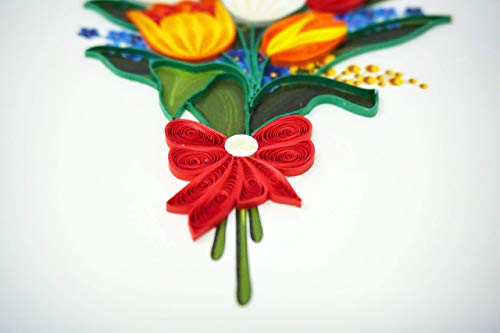 Flower Quilling Cards - Unique Paper Handmade Greeting Cards For Christmas, Birthday, Love, Anniversary, Mother's Day, Thank You, Valentine - Color Art Quilled Cards Gift (Tulips)