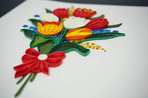 Flower Quilling Cards - Unique Paper Handmade Greeting Cards For Christmas, Birthday, Love, Anniversary, Mother's Day, Thank You, Valentine - Color Art Quilled Cards Gift (Tulips)