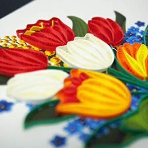 Flower Quilling Cards - Unique Paper Handmade Greeting Cards For Christmas, Birthday, Love, Anniversary, Mother's Day, Thank You, Valentine - Color Art Quilled Cards Gift (Tulips)