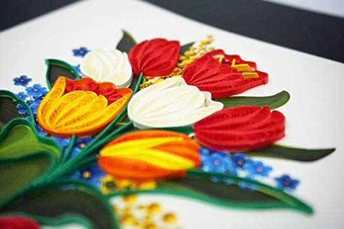 Flower Quilling Cards - Unique Paper Handmade Greeting Cards For Christmas, Birthday, Love, Anniversary, Mother's Day, Thank You, Valentine - Color Art Quilled Cards Gift (Tulips)