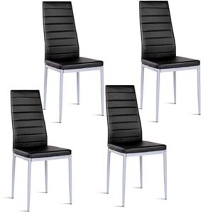 giantex set of 4 pu leather dining side chairs with padded seat foot cap protection stable frame heavy duty high back design dining chairs for kitchen dining room home furniture, black