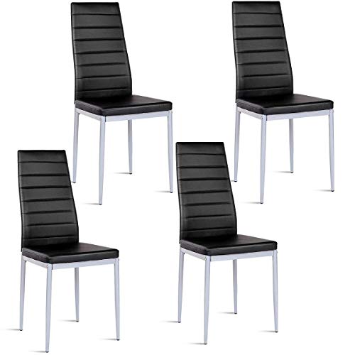 Giantex Set of 4 PU Leather Dining Side Chairs with Padded Seat Foot Cap Protection Stable Frame Heavy Duty High Back Design Dining Chairs for Kitchen Dining Room Home Furniture, Black